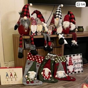 Whimsical Holiday Gnome Decor Set - Red, Green, Black